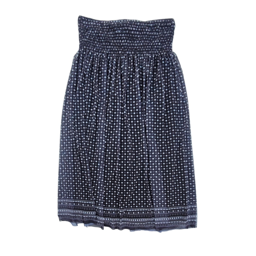 NWT Max Studio Maxi Skirt Flowy Lined Navy Blue White Polka Dot